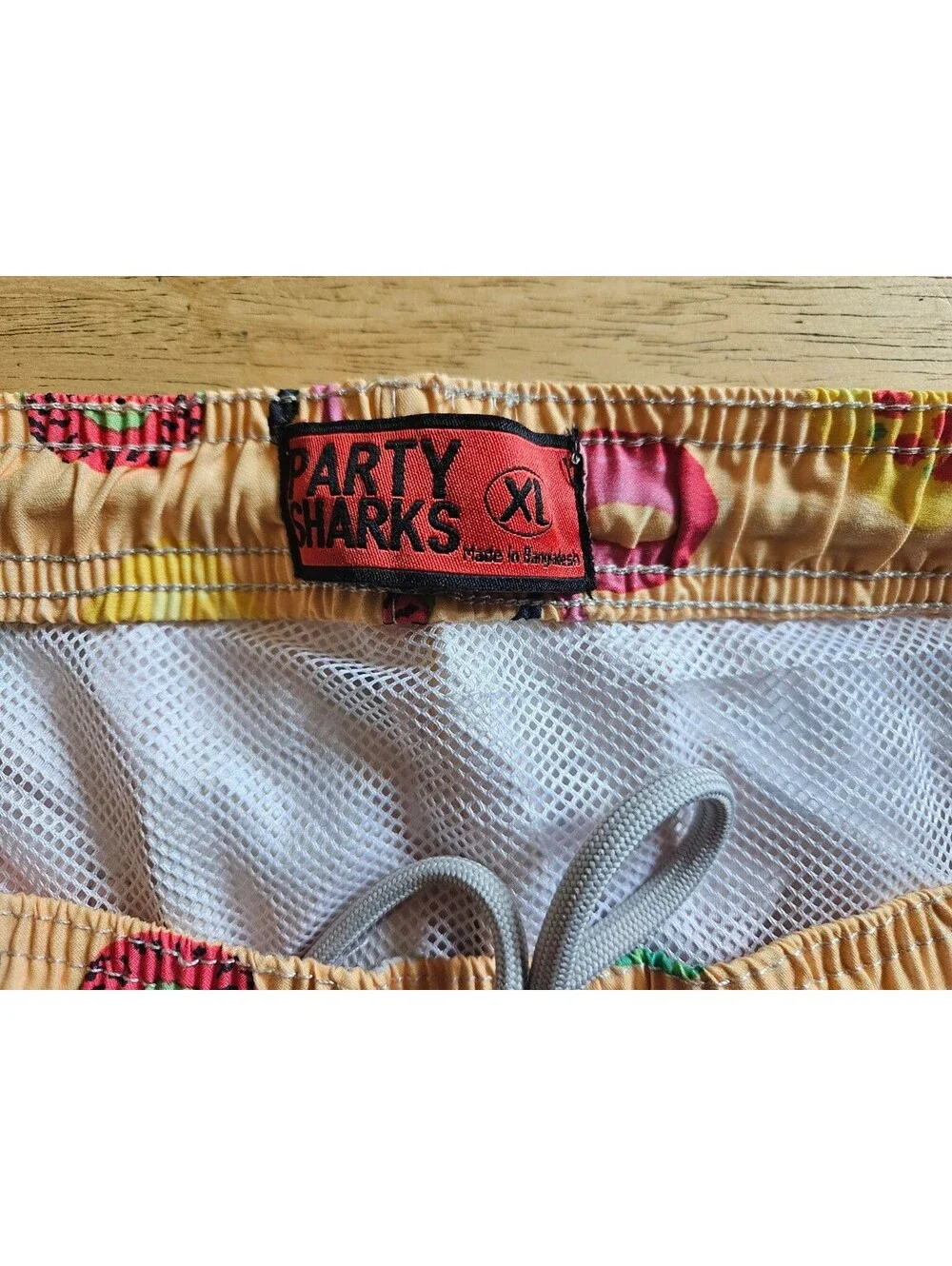 Party Sharks  Men’s XL Swim Board Trunks Orange Flamingo Pizza 6.5